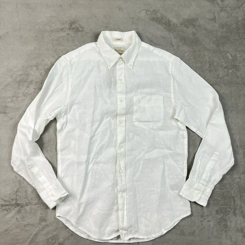 J Crew Button Down Shirt Mens S White Baird McNutt Irish Linen Classic Fit BE554